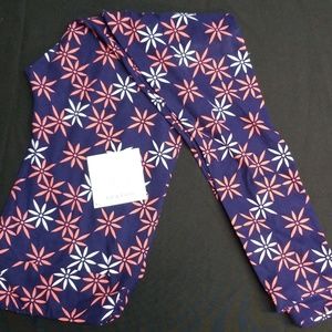 Navy and Coral Lularoe TC leggings NWT